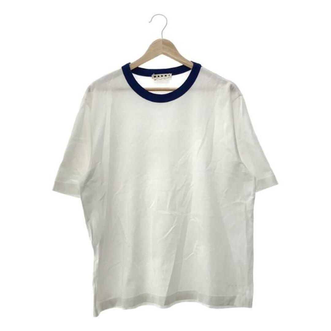 Tシャツ/カットソー(半袖/袖なし)MARNI / マルニ | ロゴ刺繍 リブカラー Tシャツ | 44 | ホワイト / ブルー | メンズ