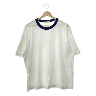マルニ(Marni)のMARNI / マルニ | ロゴ刺繍 リブカラー Tシャツ | 44 | ホワイト / ブルー | メンズ(Tシャツ/カットソー(半袖/袖なし))