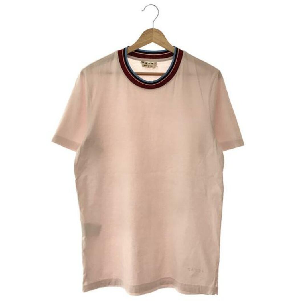 MARNI / マルニ | ロゴ刺繍 リブカラー Tシャツ | 46 | ライトピンク