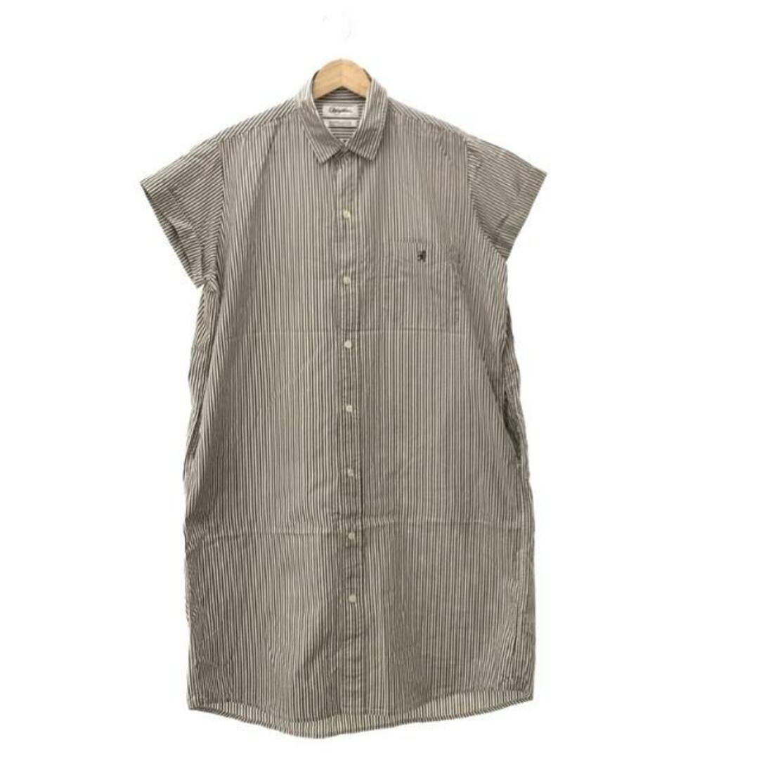 【美品】  Gymphlex / ジムフレックス | REGULAR COLLAR SHIRT DRESS ストライプ レギュラーカラーシャツワンピース | 12 | ホワイト/ブラウン | レディース