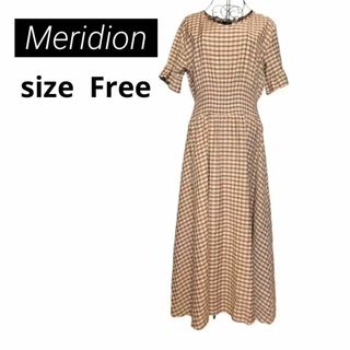 Meridion フリル袖 チェック Aライン ロングワンピース(ロングワンピース/マキシワンピース)