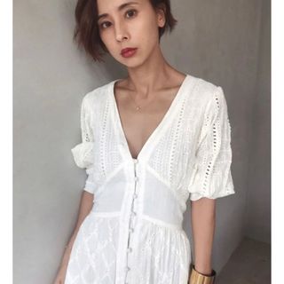 アメリヴィンテージ(Ameri VINTAGE)のAMERI MEDI CRUMPLE COTTON LACE DRESS(ロングワンピース/マキシワンピース)