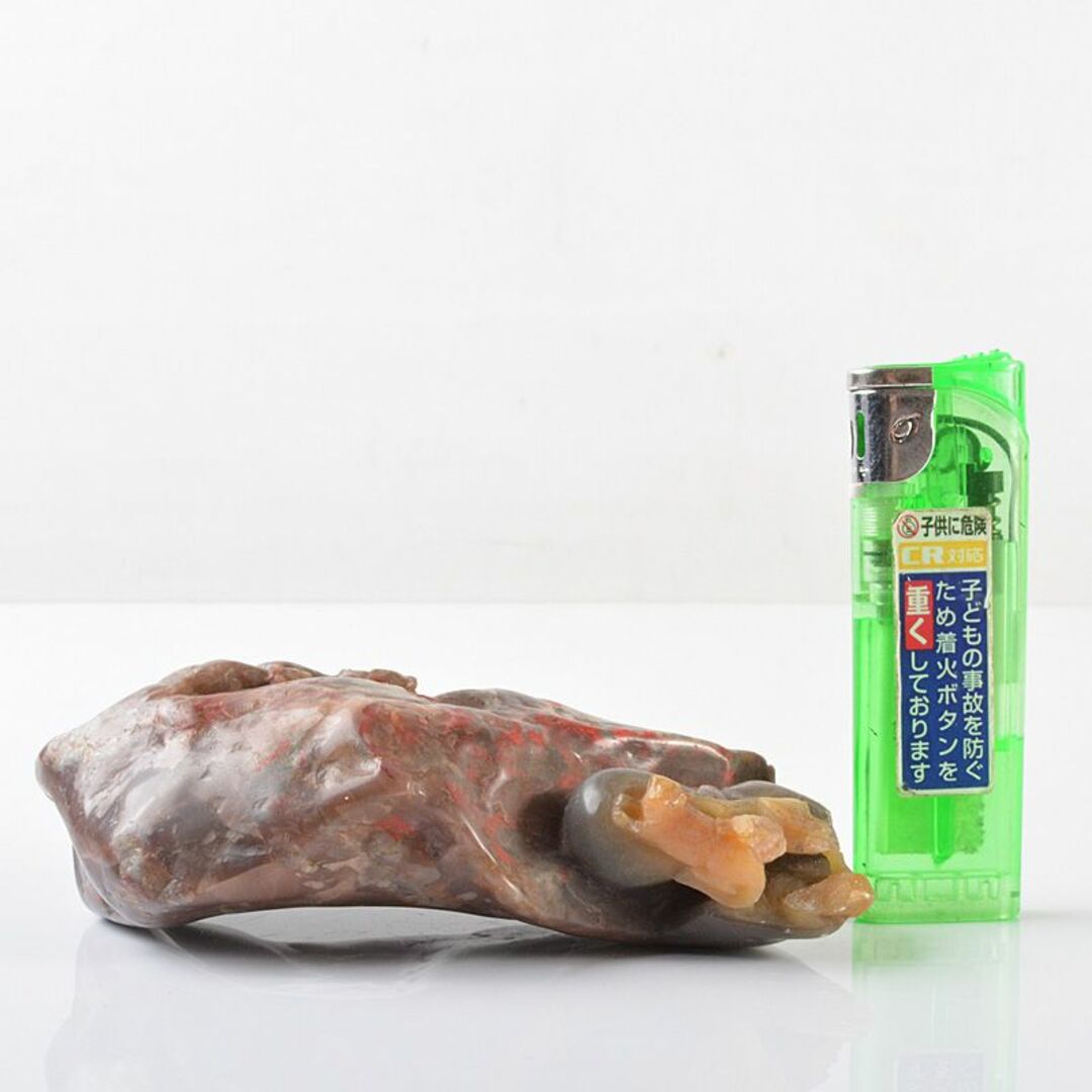 中国 玉石鶏血石 神獣彫 置物 紙鎮 筆架 重さ約306g