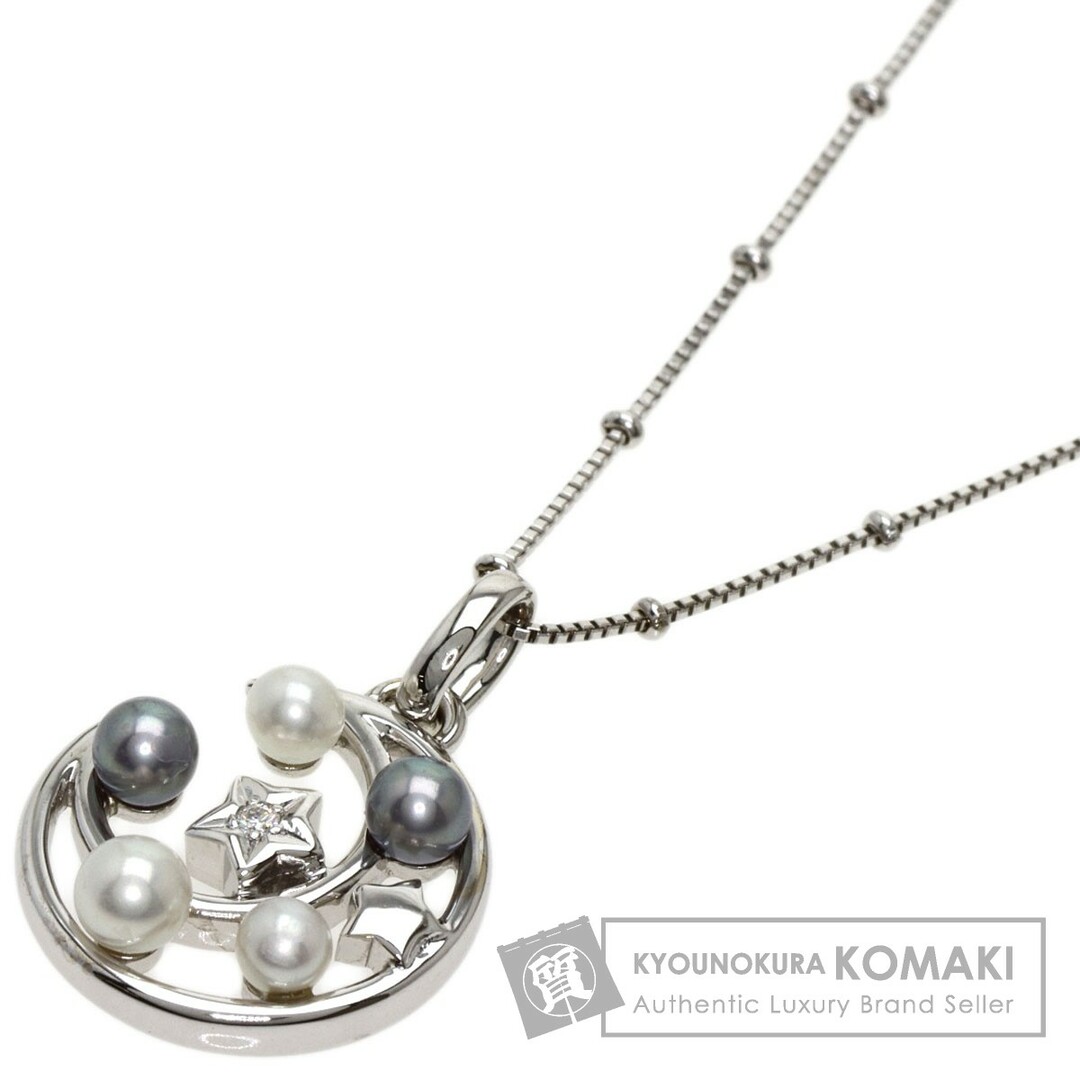 TASAKI ダイヤモンド スター ムーン モチーフ パール 真珠 ネックレス K18WG レディース