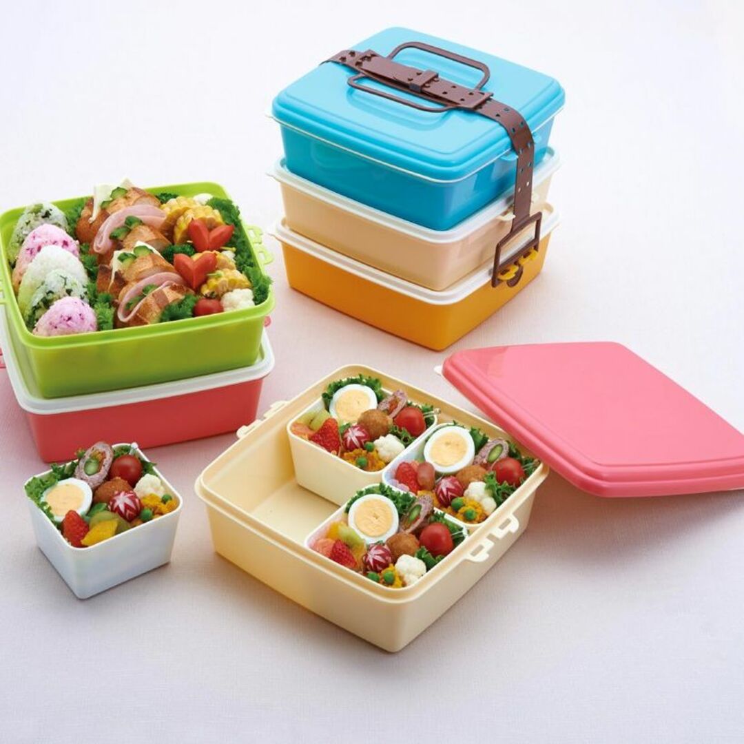 【色: ピンク】Colors スタック式ピクニックケース角型大 3段 ピンク 4 2