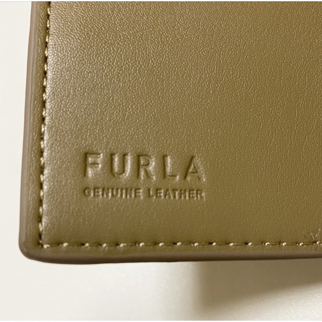 FURLA フルラ 三つ折り財布　クロコ ・ オーストリッチ　カーキブラウン系