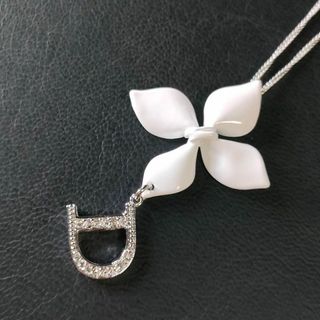 極美品】Dior ディオール ネックレス ホワイト花 シルバー Dロゴ