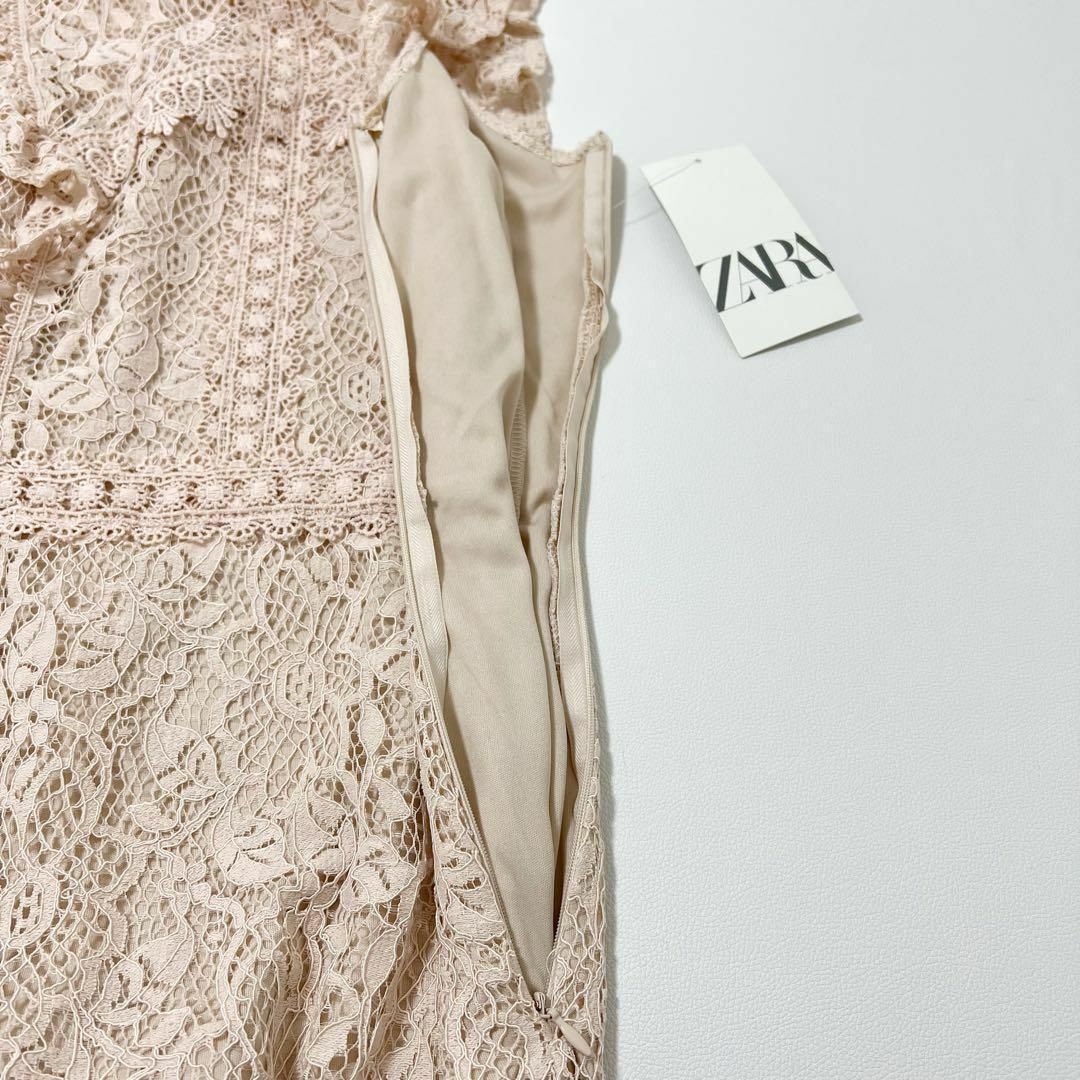 完売品 未使用 ZARA 総レース ワンピース フリル ピンク XSサイズ-www