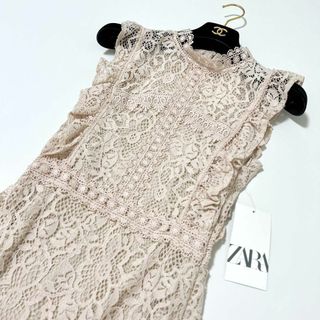 ZARA - 完売品 未使用 ZARA 総レース ワンピース フリル ピンク XS