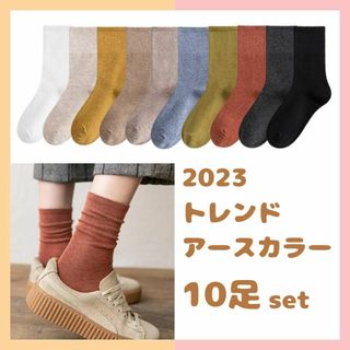 10足セット　アースカラーソックス　レディース　22~25cm　2023トレンド(ソックス)