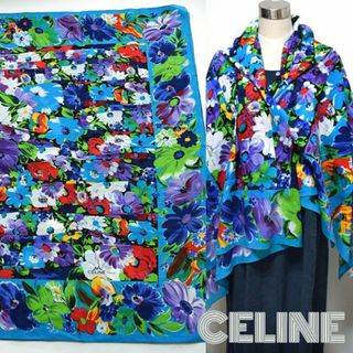 セリーヌ(celine)のセリーヌ■美品　ロゴ入り花柄大判コットンストール ショール　マフラーパレオにも(マフラー/ショール)