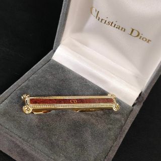 クリスチャンディオール(Christian Dior)の【美品】Dior　ディオール　ネクタイピン　CDロゴ　ゴールド　ブラウン　木目(ネクタイピン)