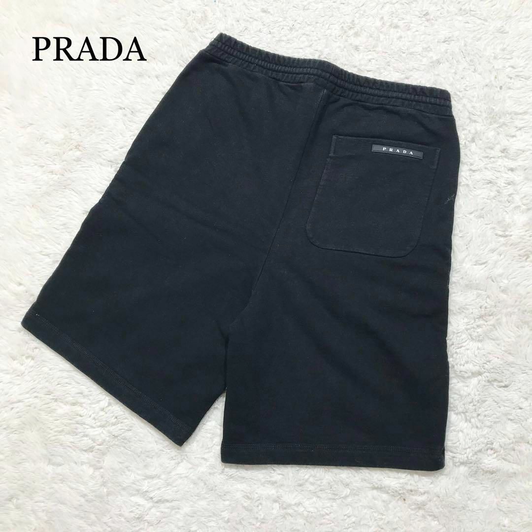 美品☆超希少】PRADA プラダ ハーフパンツ スウェット 黒ロゴ プレート