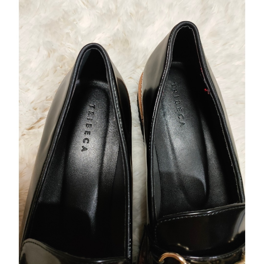 【TRIBECA】 スクエアトゥ厚底ビットローファー 黒 24.5cm 未使用品