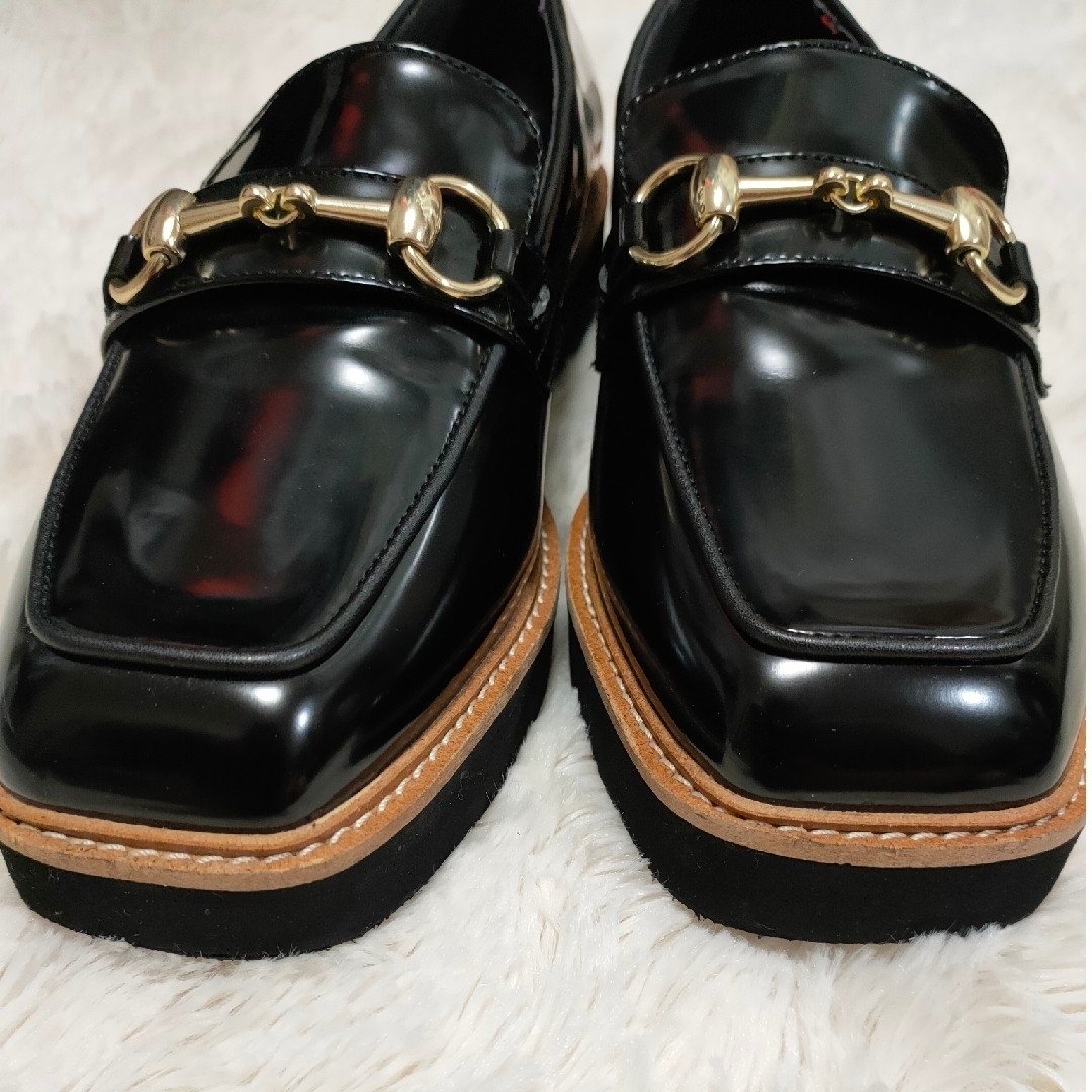 【TRIBECA】 スクエアトゥ厚底ビットローファー 黒 24.5cm 未使用品