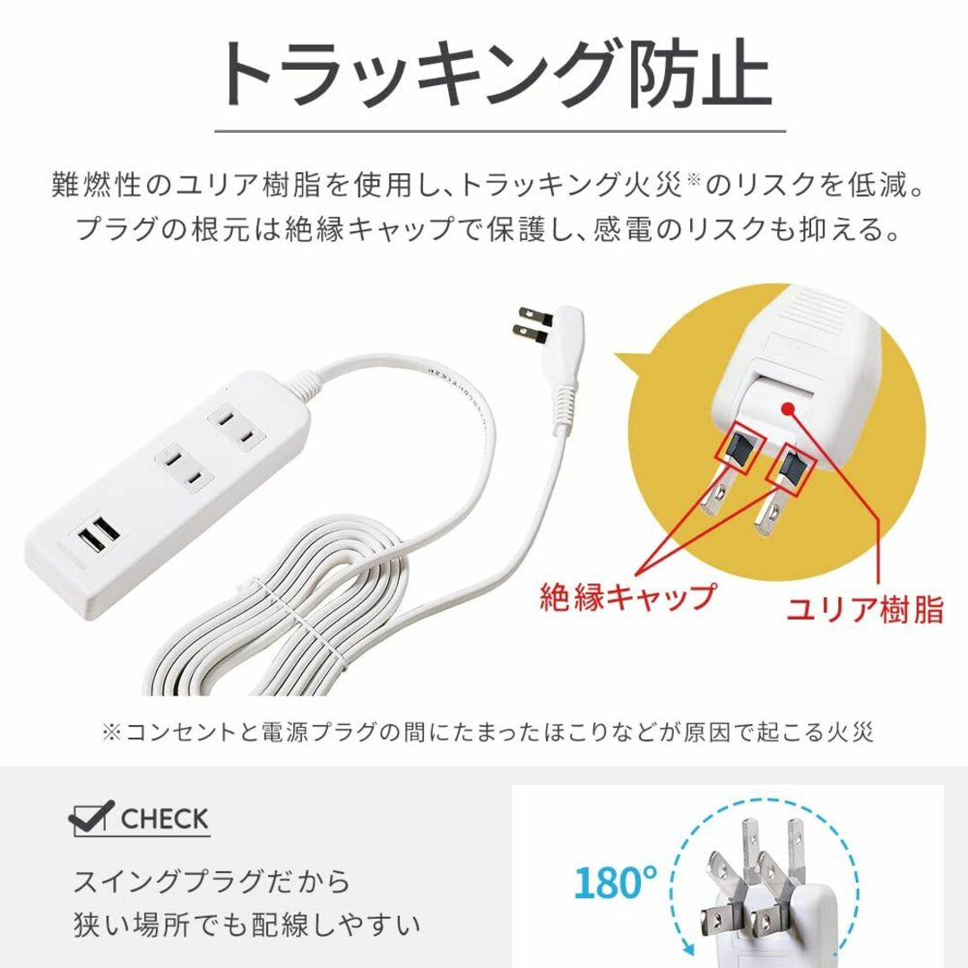 アイリスオーヤマ 電源タップ usb付き 2m ポート2(USB-Ax2) AC 5