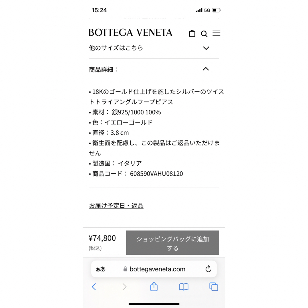 Bottega Veneta(ボッテガヴェネタ)のBOTTEGA VENETA トライアングル フープピアス ラージ レディースのアクセサリー(ピアス)の商品写真