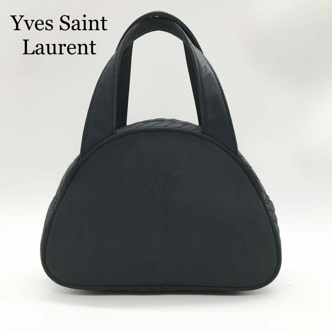 YSL イヴサンローラン ハンドバッグ 保存袋付き ナイロン ネイビー ロゴ-