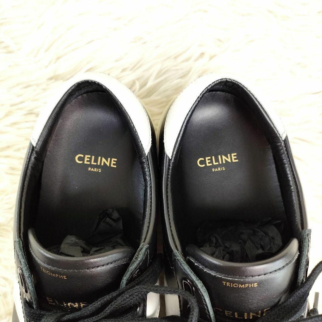 美品 CELINE スニーカー 黒×白 35 トリオンフ ローカット レザー