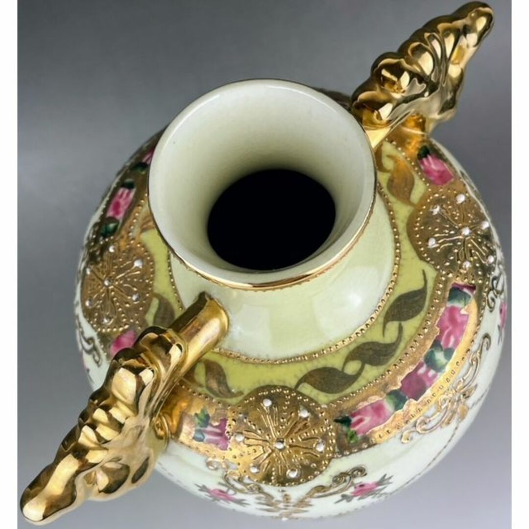 大型】オールドニッポン 里帰り 幾何文花瓶 33cm 金点盛り ダブルハンドル-