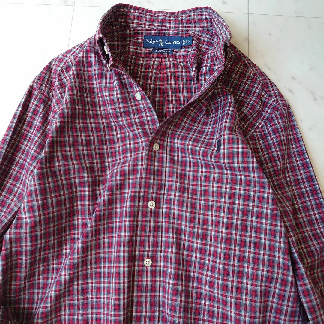 ラルフローレン インド製 マドラスチェック ポニー刺繡 長袖 ボタンダウンシャツ 2