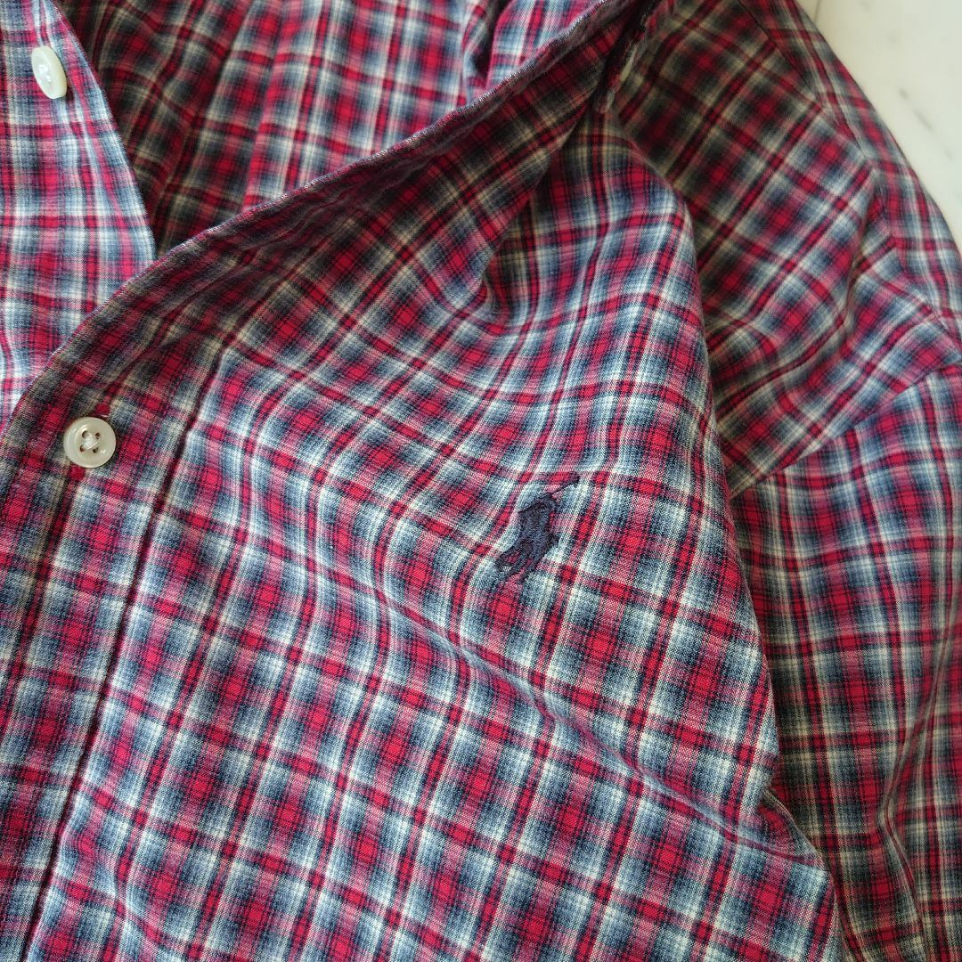 ラルフローレン インド製 マドラスチェック ポニー刺繡 長袖 ボタンダウンシャツ 4