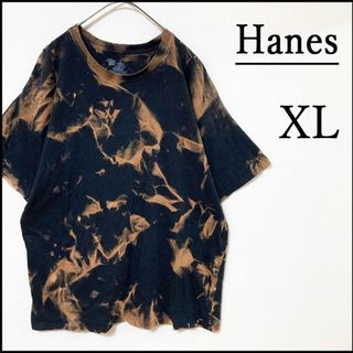 ヘインズ(Hanes)のメンズタイダイ柄ブリーチ半袖TシャツXL 古着屋　黒　春夏物　リメイク　ブランド(Tシャツ/カットソー(半袖/袖なし))