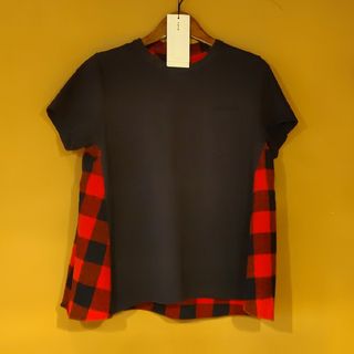 サカイ(sacai)のsacai サイズ２　サカイトップス　チェック　異素材　人気(Tシャツ(半袖/袖なし))