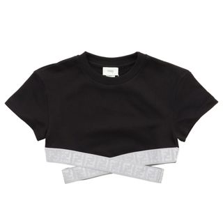 フェンディ(FENDI)のフェンディ FENDI 【大人もOK】キッズ クロップドTシャツ FFロゴ トップス カットアウト ショートシャツ 2023年秋冬新作 JFI256 5V0 F1L13(Tシャツ/カットソー)