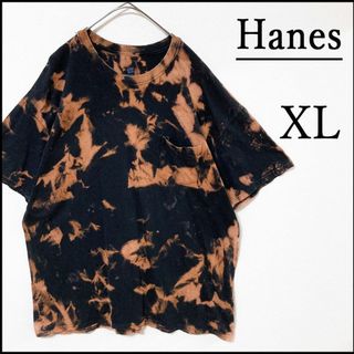 ヘインズ(Hanes)のメンズタイダイ柄ブリーチ半袖TシャツXL 古着屋　黒　丸首　ストリート　モード(Tシャツ/カットソー(半袖/袖なし))