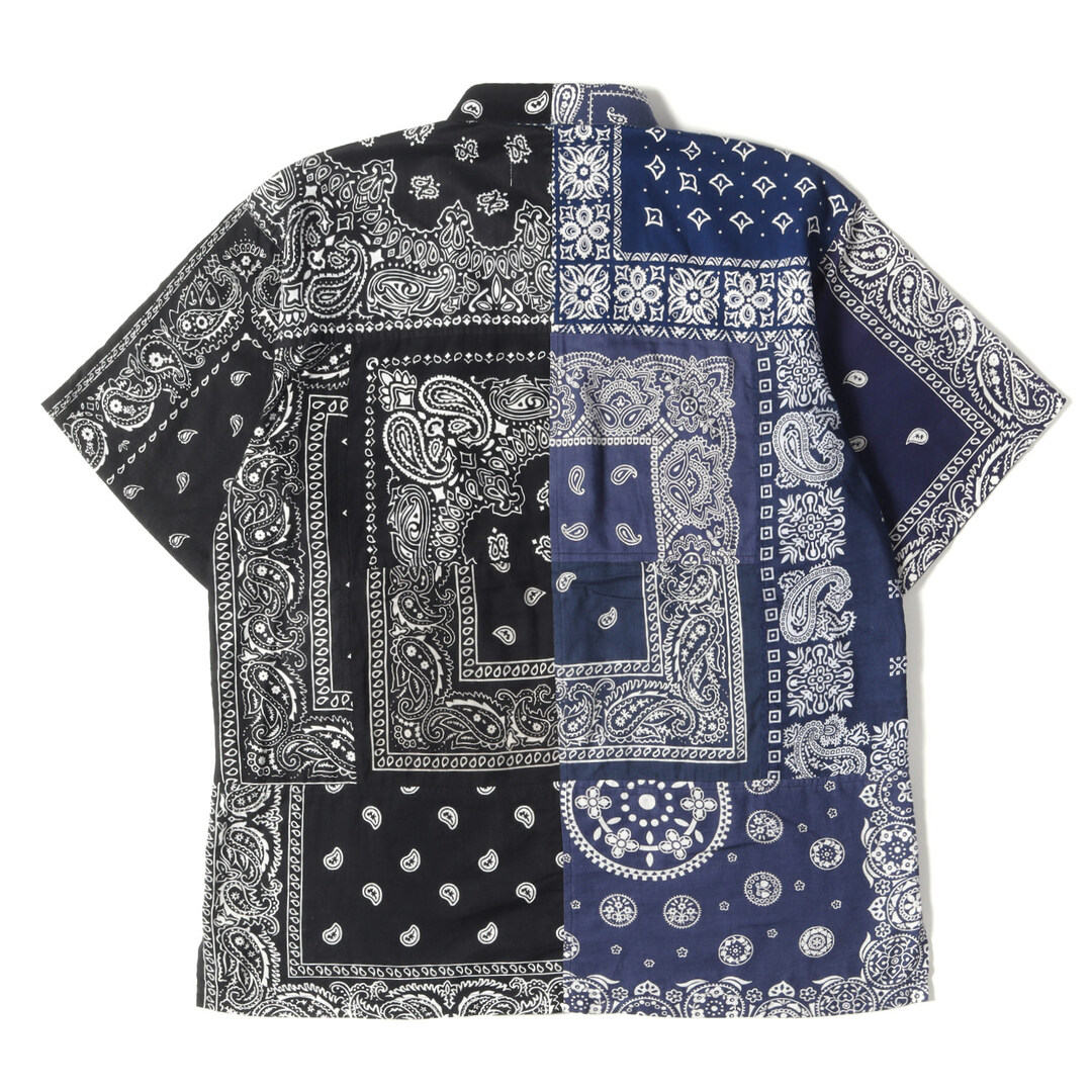 MIYAGI HIDETAKA ミヤギ ヒデタカ シャツ サイズ:2 バンダナ リメイク 半袖 シャツ BANDANAshirt ペイズリー パッチワーク 切替 ネイビー ブラック 紺黒 日本製 ブランド トップス カジュアルシャツ 【メンズ】【中古】