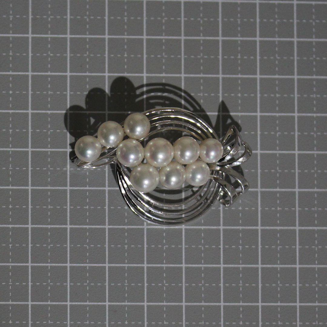 ミキモト アコヤパール10玉 ブローチ K14WG 7.5mm E0246-