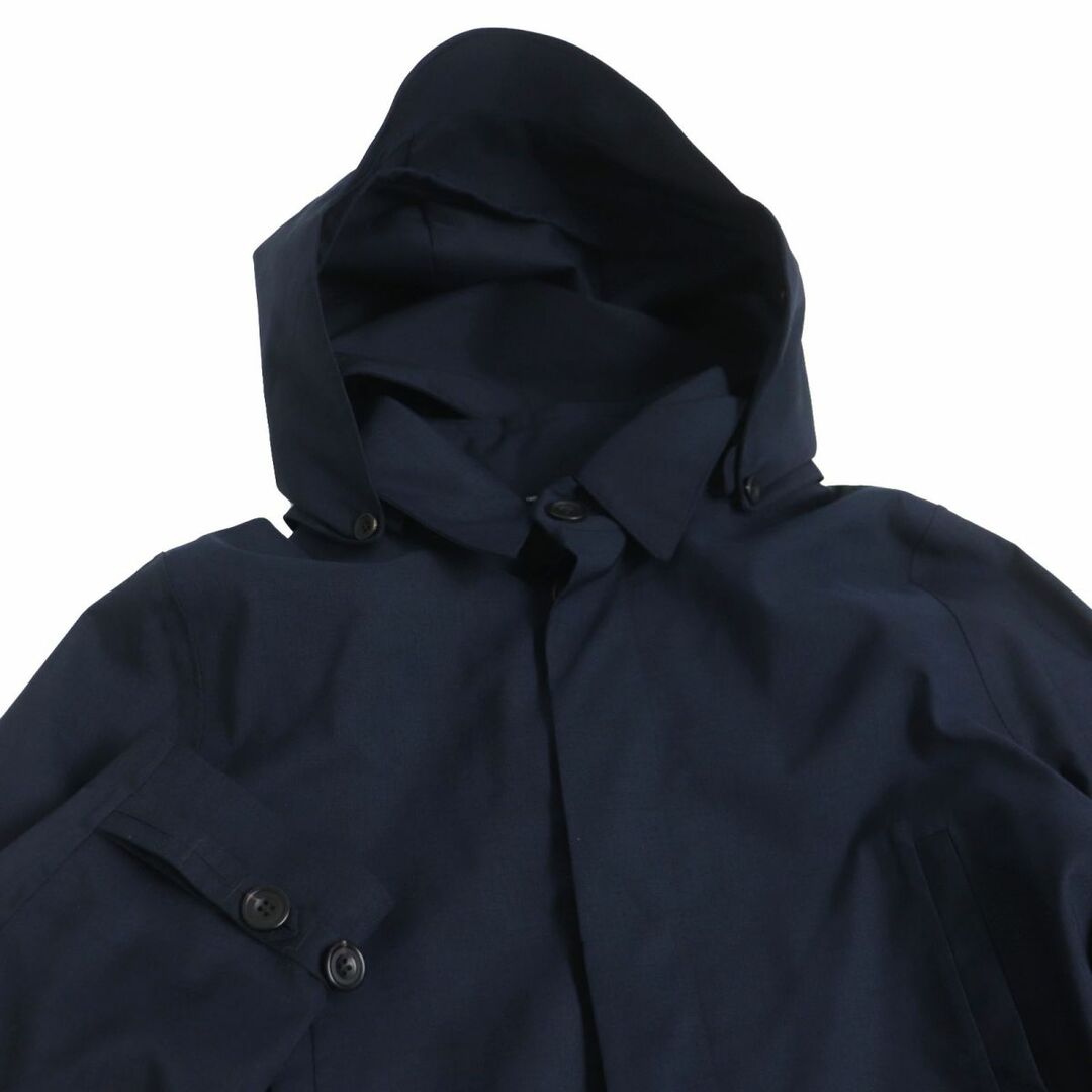 極美品□NORWEGIAN RAIN/ノルウェージャンレイン RAINCHO レインチョ カシミヤ使い フライフロント 比翼 フーデッドコート 紺 M 正規品