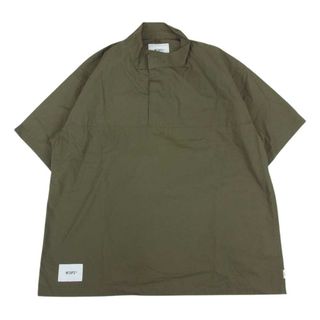 ダブルタップス(W)taps)のWTAPS ダブルタップス 22SS 221WVDT-SHM08 CHIT SS COTTON WEATHER ボックスシルエット スタンドカラー ウェザー チット 半袖 シャツ オリーブ系 03【中古】(シャツ)