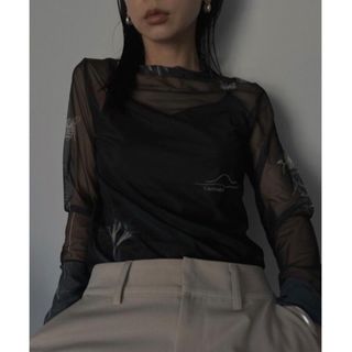 アメリヴィンテージ(Ameri VINTAGE)のAmeri MEDI FLOWER TATTOO SHEER TOP ブラック(シャツ/ブラウス(長袖/七分))