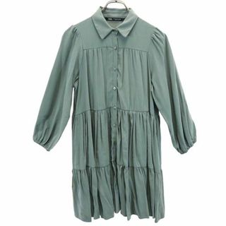 ザラ(ZARA)のザラ 長袖 Aライン フレア ワンピース XS グリーン ZARA レディース 【中古】  【230802】(ミニワンピース)