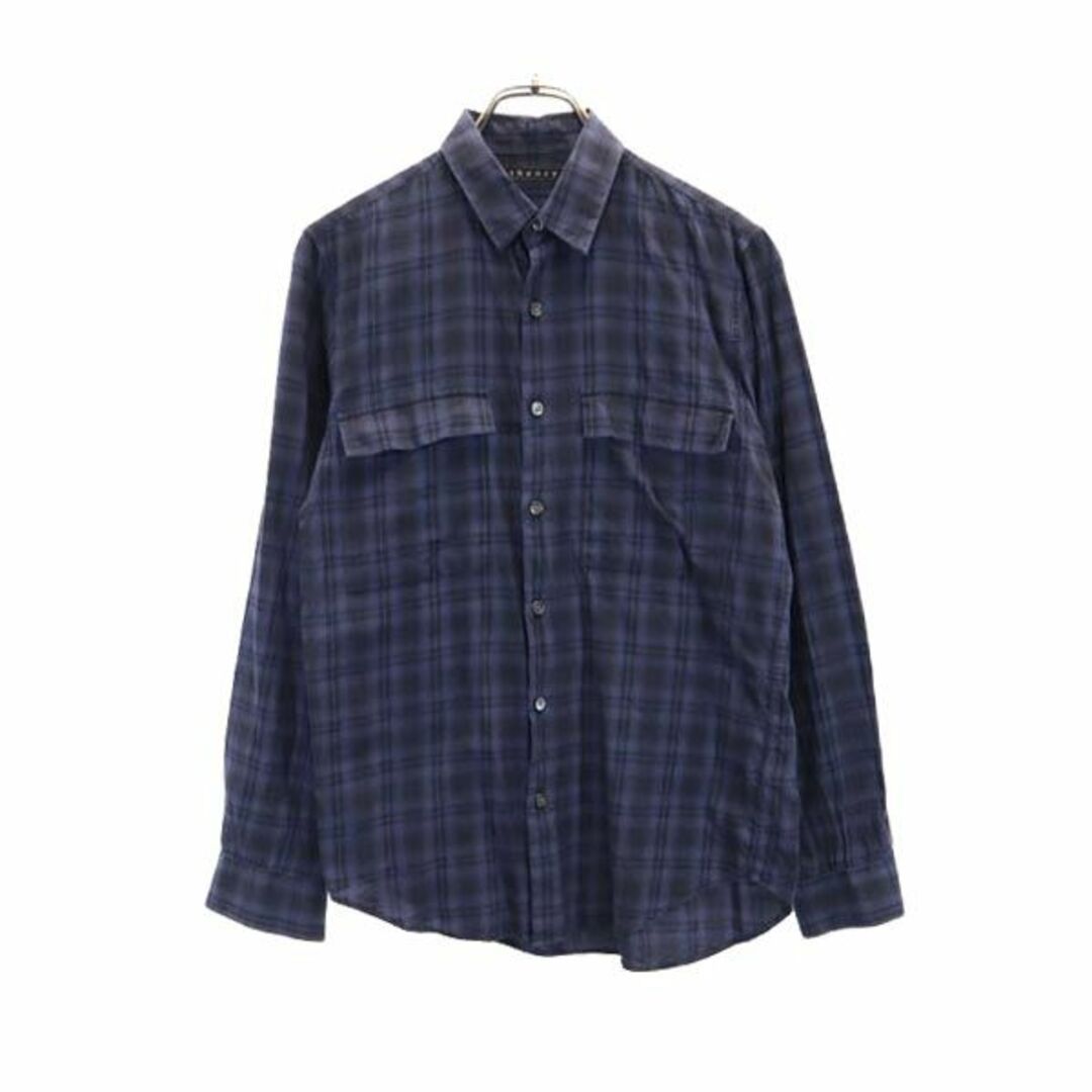 theory - セオリー チェック柄 長袖 シャツ XS ネイビー×ブラック theory - セオリー チェック柄 長袖 シャツ XS ネイビー×ブラック