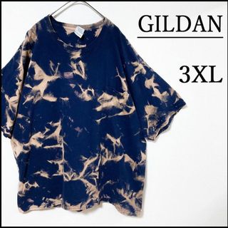 ギルタン(GILDAN)のメンズタイダイ柄ブリーチ半袖Tシャツ3XL 古着屋　紺　ゆったり　ストリート系(Tシャツ/カットソー(半袖/袖なし))