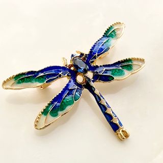 ❤️新品　トンボ　とんぼ　縁起物　ブローチ　蜻蛉　コサージュ　青　緑　昆虫(ブローチ/コサージュ)