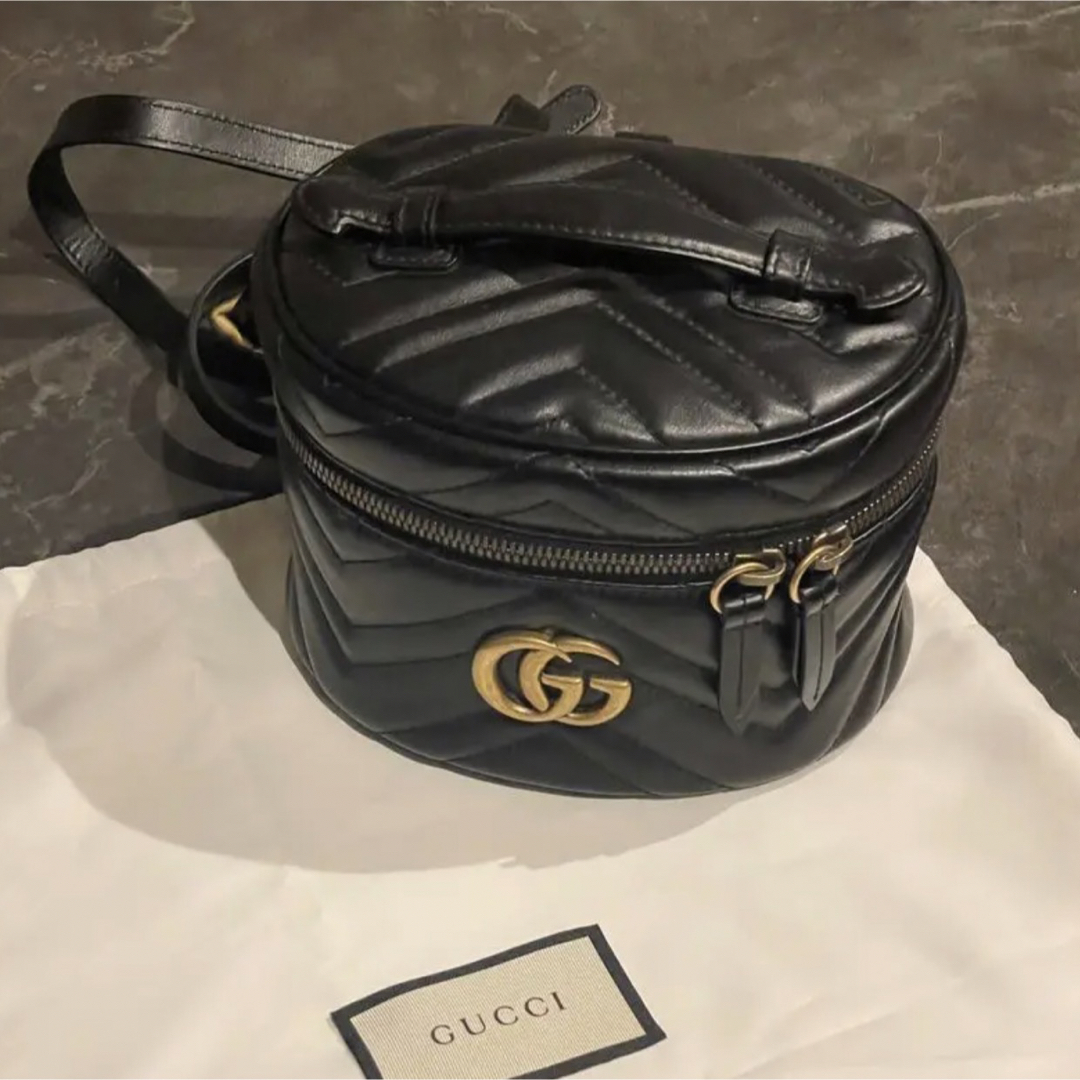 驚き価格 GUCCI グッチGGマーモント レザー バニティ バッグ ブラック