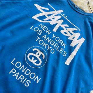 ステューシー tシャツ ワールドツアー アメリカ製 ブルー L ロゴ