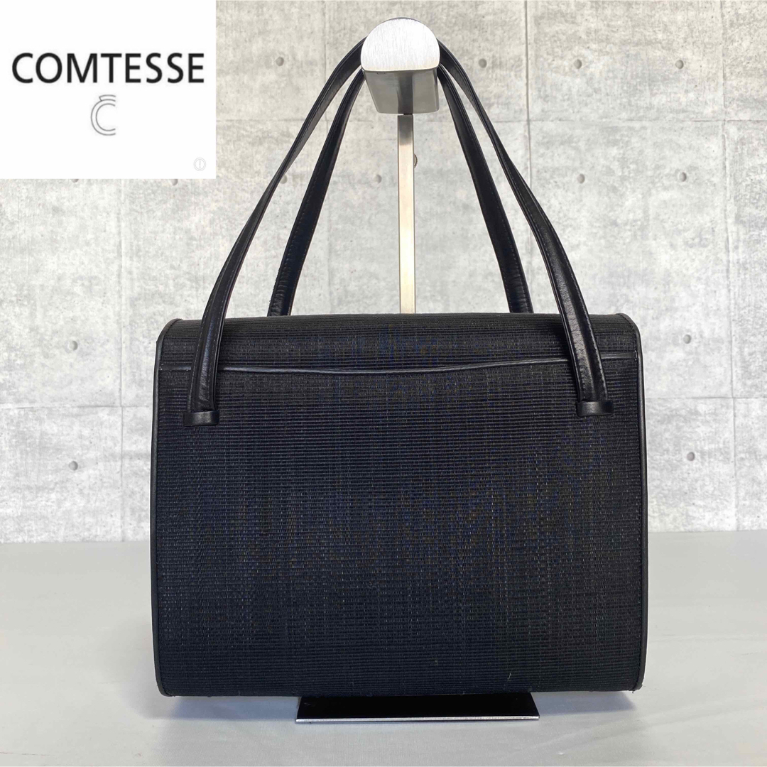 COMTESSE】BLACK ホースヘア×レザー ゴールド金具 ハンドバッグ