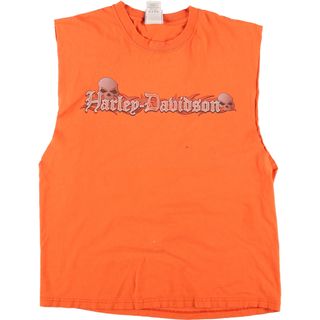 ハーレーダビッドソン Harley-Davidson ドクロ柄 スカル柄 両面プリント モーターサイクル バイクTシャツ ノースリーブ メンズL /eaa320795