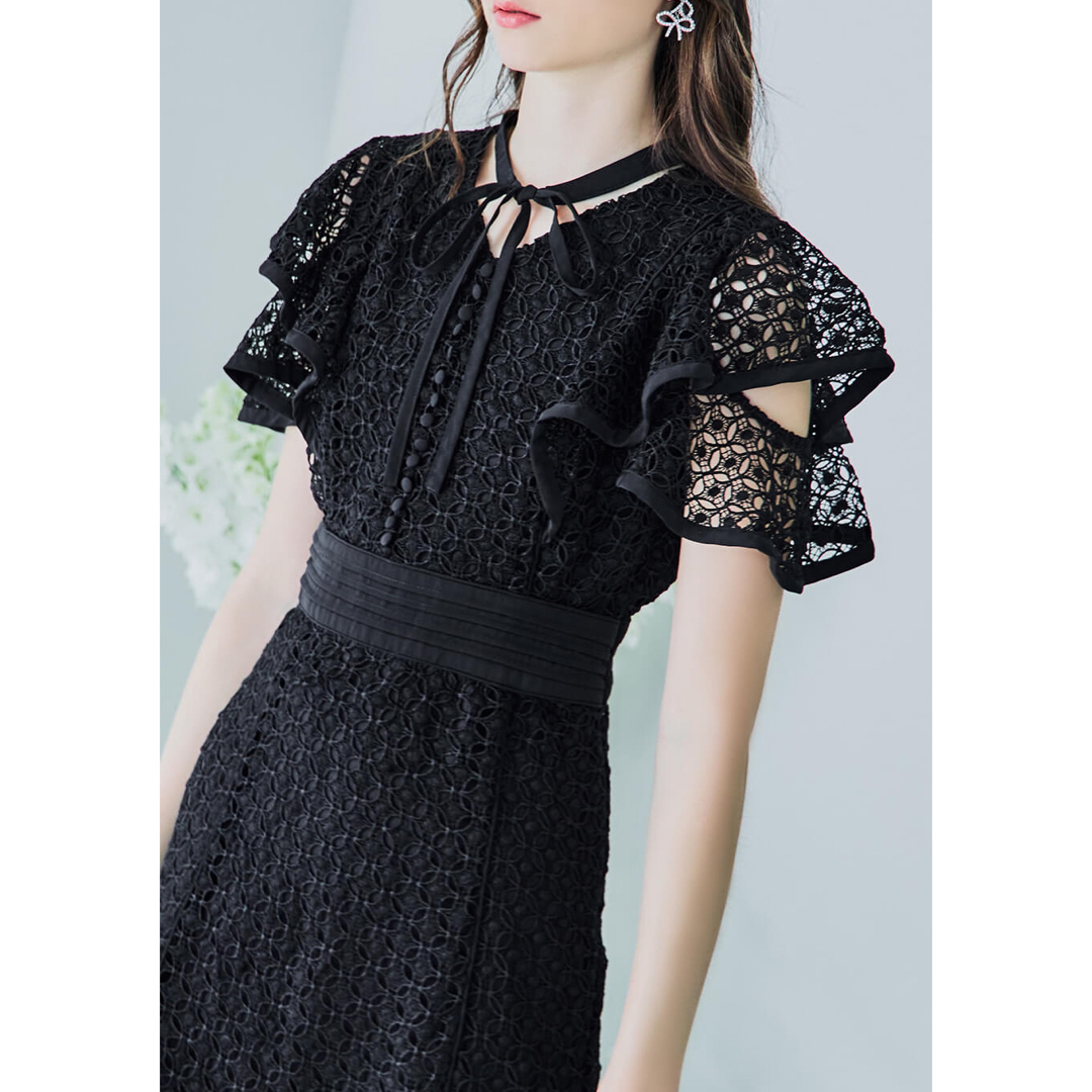 Riu Chemical lace piping dress ブラック