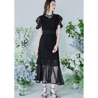 エイミーイストワール(eimy istoire)のRiu Chemical lace piping dress ブラック(ロングワンピース/マキシワンピース)