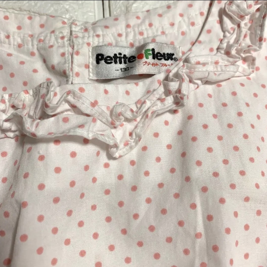 Petite fleur(プチフルール)の美品　130 プチフルール　ピンクのドットワンピース キッズ/ベビー/マタニティのキッズ服女の子用(90cm~)(ワンピース)の商品写真