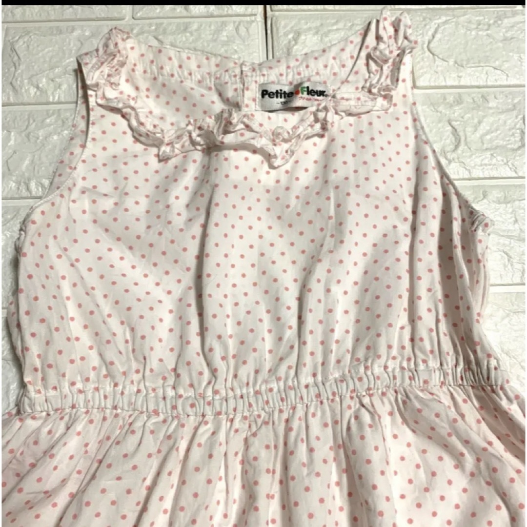 Petite fleur(プチフルール)の美品　130 プチフルール　ピンクのドットワンピース キッズ/ベビー/マタニティのキッズ服女の子用(90cm~)(ワンピース)の商品写真