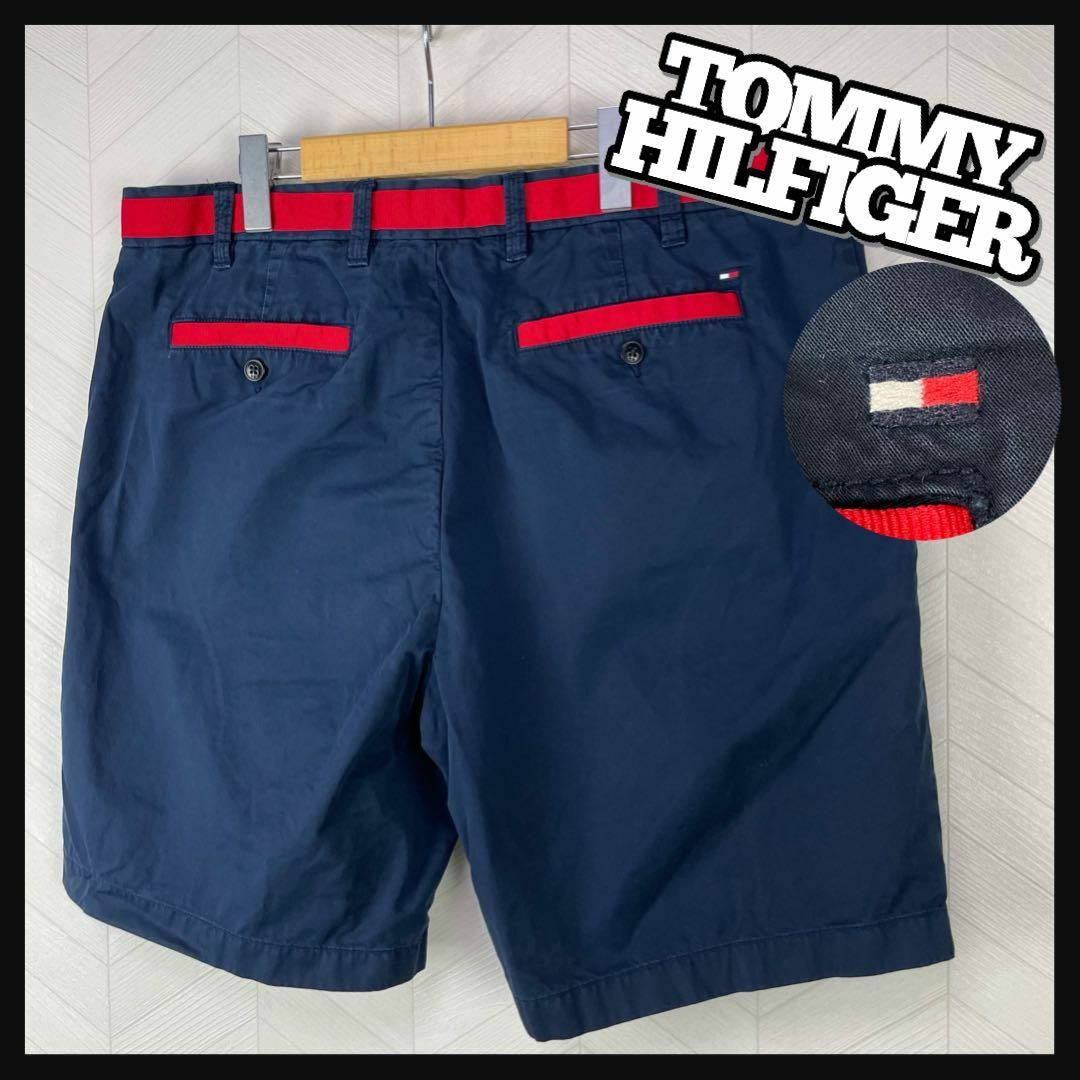 TOMMY HILFIGER(トミーヒルフィガー)のトミー ヒルフィガー ショートパンツ 刺繍ロゴ ハーフパンツ ビックサイズ 古着 メンズのパンツ(ショートパンツ)の商品写真