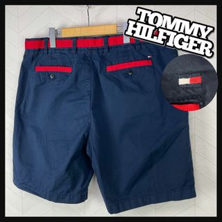 トミーヒルフィガー(TOMMY HILFIGER)のトミー ヒルフィガー ショートパンツ 刺繍ロゴ ハーフパンツ ビックサイズ 古着(ショートパンツ)