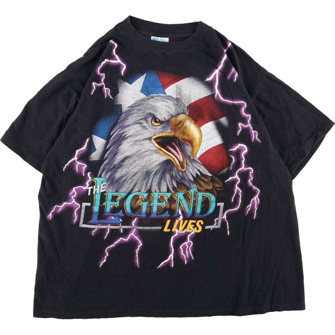 XXL着丈90年代 TOURCHAMP AMERICAN THUNDER THE LEGEND LIVES 鷲柄 イーグル柄 両面プリント プリントTシャツ メンズXXL ヴィンテージ /eaa359239